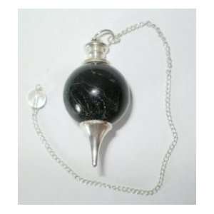    Black Tourmaline Gemstone Sphere Dowsing Pendulum 