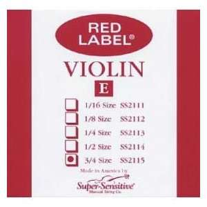 Super Sensitive Red Label 3/4 Violin E String   Medium 