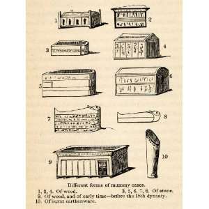 : 1854 Woodcut Ancient Egyptian Mummy Cases Burial Tomb Hieroglyphics 