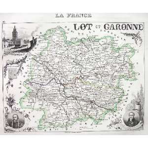 MAP of France Department Lot & Garonne incl. View of Miramont   FINE 