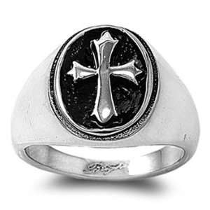  Stainless Steel Casting Ring   Cross   Size : 9: Jewelry