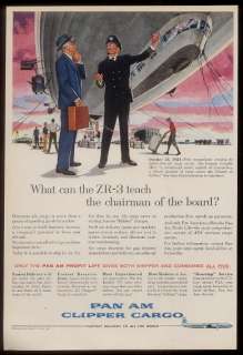 1958 Pan Am airlines Clipper Cargo 1924 ZR 3 zeppelin dirigible art 