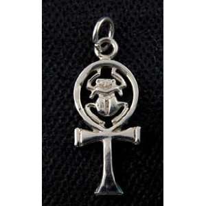   Sterling Silver Scarab and Ankh Pendant / Charm 