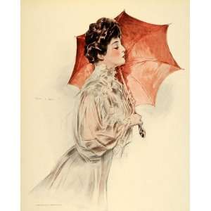 1908 Henry Hutt Victorian Lady Parasol Umbrella Print   Original Color 