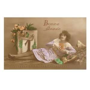 Bonne Annee, Girl with Book Giclee Poster Print, 40x30 