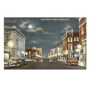  Downtown at Night, Anniston, Alabama Giclee Poster Print 