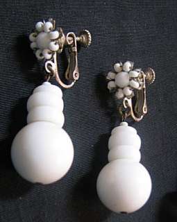 VINTAGE MIRIAM HASKELL WHITE NECKLACE & dangle EARRINGS  