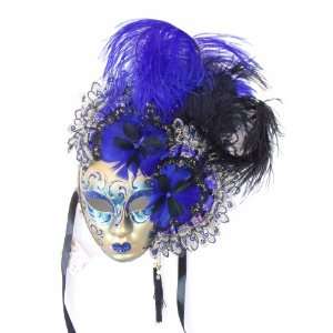Blue Volto Piuma Ventaglio Venetian Masquerade Mask 