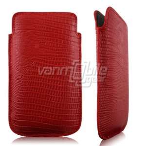 Apple iPhone 4/4S Slip On Pouch 2 ITEM COMBO Red Textured Leather Slip 