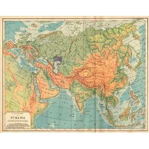    Bradley 1898 Antique Physical Map of Eurasia