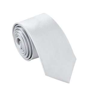  Polyester Narrow Neck Tie Skinny Solid Silver Thin Necktie 