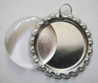 50 Flat Chrome Bottle Caps with holes and SPLIT RINGS for Necklaces 