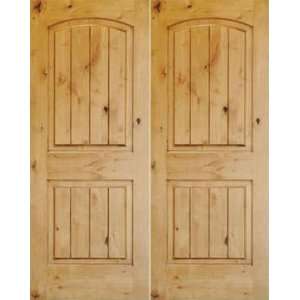 Exterior Door: Knotty Alder Two Panel Arch V Groove Pair (Single also 