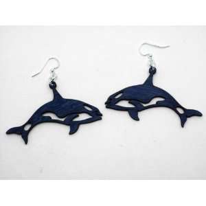  Royal Blue Killer Whale Wooden Earring: GTJ: Jewelry