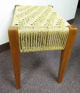 APPALACHIAN MAPLE WOOD & WOVEN ROPE STOOL VINTAGE VERY GOOD COND 