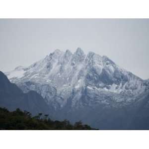 Snow Covered Mountain Near the Town of Ushuaia in Argentina Stretched 