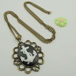   Style Bronze Tone Black White Anchor Cameo Necklace Pendant 15  