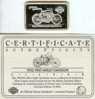 Harley Davidson 1.4 oz .999 Proof Silver Ingot Bar 1903 First Harley 
