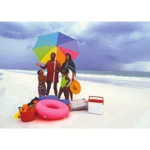  Rainy Day Beach Family, Figurative Note Card, 7x5