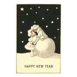  Happy New Year, Children Kissing Giclee Poster Print
