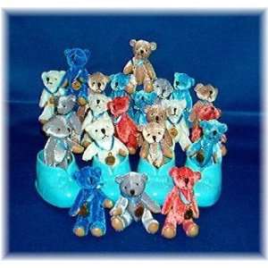    Set of 22 Blue Baby Shoes with Gold Medal Bear Inside Baby