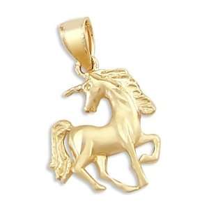    Solid 14k Yellow Gold Unicorn Horse Charm Pendant New Jewelry