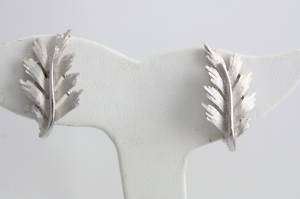 Vintage Costume Jewelry Trifari Silver Leaf Earrings  