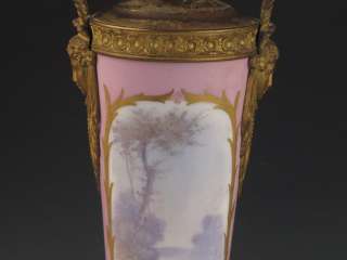 Antique Sevres 19th C Pink Jeweled Vase Urn Lamp  