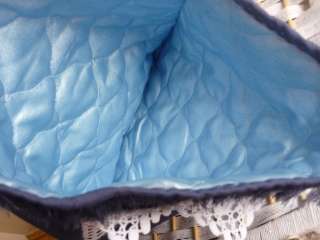 Dark Blue Messenger   Travel bag   Shoulder Bag with hand crochet lace 