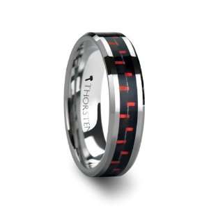  AURELIUS Tungsten Band Inlaid with a Black & Red Carbon 