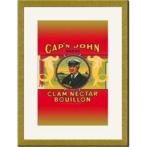  Gold Framed/Matted Print 17x23, Capn John Brand Clam 