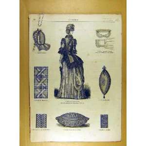  1884 Ladies Fashion Dress Hat Corsage French Print