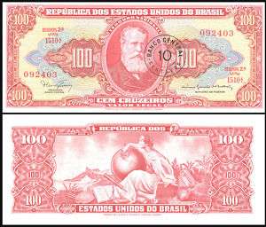 Brazil P 185 10 Centavo on 100 Cruzeiros Unc. Banknote  