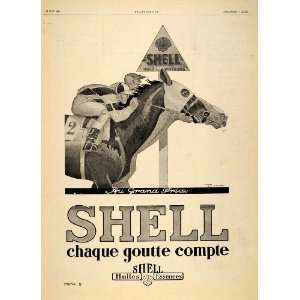 1929 French Ad Shell Oil Race Horse Jockey Rene Vincent 
