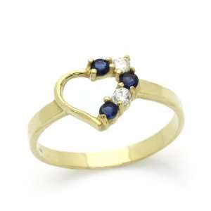   Gold Ring Blue &White CZ Heart Size 2 To 5 For Baby, Kids And Teens