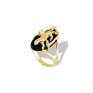    14k Yellow Gold Black Onyx Panther Jaguar Cat CZ Ring Jewelry