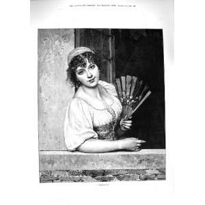   1890 Antique Portrait Beautiful Woman Graziella Lady: Home & Kitchen