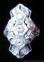 Estate Antique Art Deco Era Platinum Diamond Sapphire Dinner Ring 