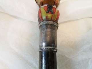 RARE Articulate Puppet Walking Cane, Stick Hand Carved Wood & Sterling 