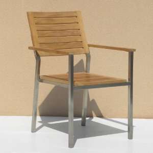   Siro Teak Wood and Stainless Steel Stacking Arm Chair: Everything Else