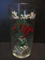 Vintage Set of Six Christmas Glasses Tumblers Carrier HOLLY BELLS 