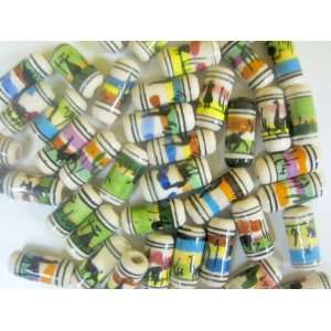  50 Ceramic Handpainted Llama Tube Beads