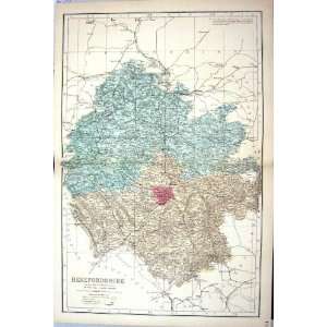  Bacon Antique Map C1884 Herefordshire Hereford Leominster 
