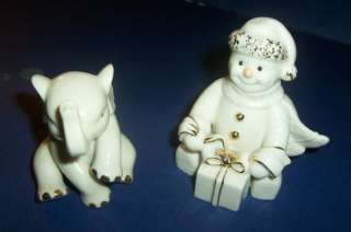 Lenox China Elephant (Trunk Up) & Snowman Figurine  