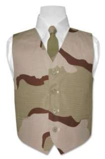  BOYs ARMY Beige Color Camouflage Dress Vest NeckTie Set 