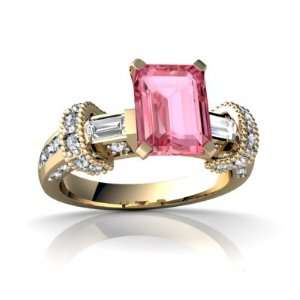 14K Yellow Gold Emerald cut Created Pink Sapphire Engagement Ring Size 
