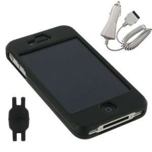  Black Rubberized Hard Case + Car Charger for Apple iPhone 