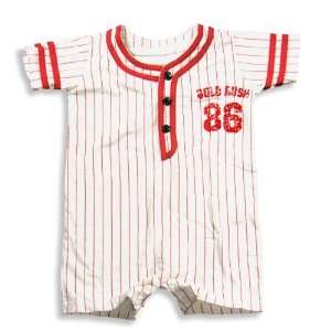   Boys Short Sleeve Baseball Romper, White, Red (Size 12 18Months): Baby