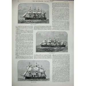  1887 War Ships H.M.S Ajax Minotaur Agincourt Hercules 