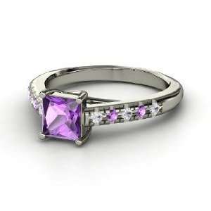 Avenue Ring, Princess Amethyst 14K White Gold Ring with White Sapphire 